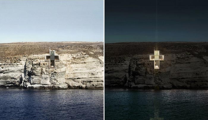 Ένα εκκλησάκι-σταυρός μέσα στα βράχια του Αιγαίου