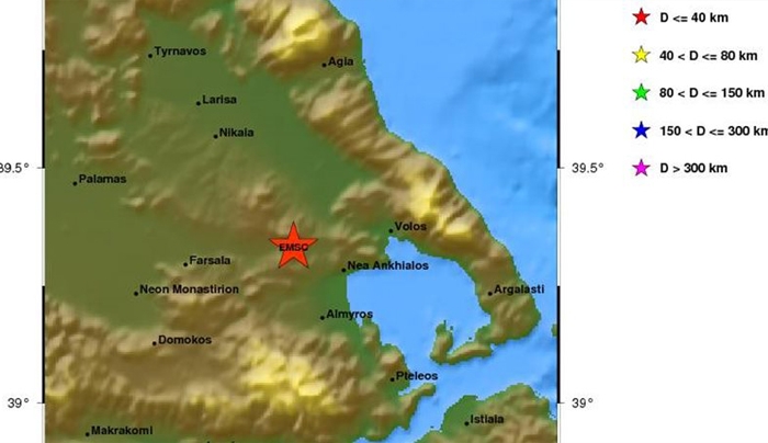 Σεισμός 4,1 Ρίχτερ δυτικά του Βόλου