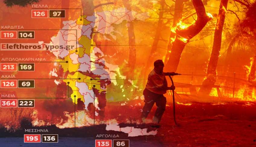 «Επίμονες» φωτιές σε δέκα περιοχές: Ο χάρτης με τις 1.180 πυρκαγιές τον Ιούλιο- Πού «μυρίζει» εμπρησμό