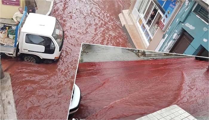 Το «κόκκινο ποτάμι» ένα «ανεξήγητο φυσικό φαινόμενο» στους πλημμυρισμένους δρόμους της Καλύμνου