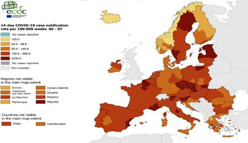 Χάρτης ECDC : Παραμένει «πορτοκαλί» το μεγαλύτερο μέρος της Ελλάδας