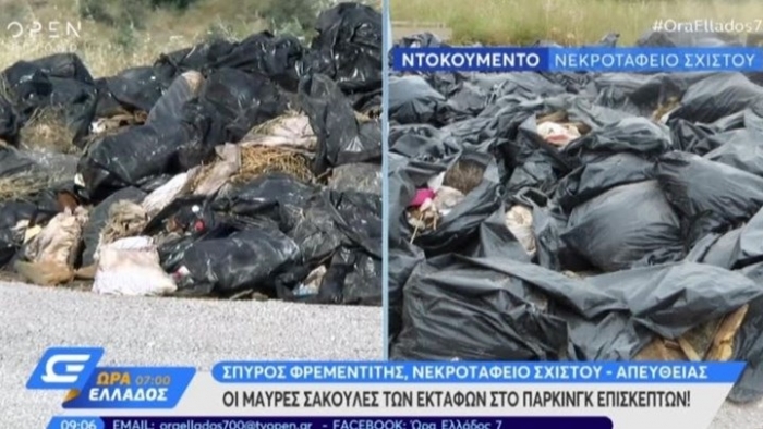 Εικόνες φρίκης στο νεκροταφείο Σχιστού - Στοιβάζουν τις σορούς μετά την εκταφή σε αποθήκες - ΒΙΝΤΕΟ