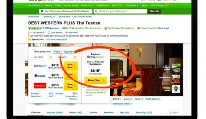 Τα δωμάτια της booking.com στην πλατφόρμα στιγμιαίων κρατήσεων της TripAdvisor