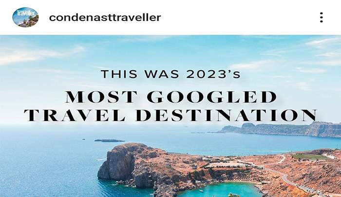 Η Ρόδος πρώτη στην παγκόσμια λίστα της Google "The most Googled travel cities and islands of 2023"