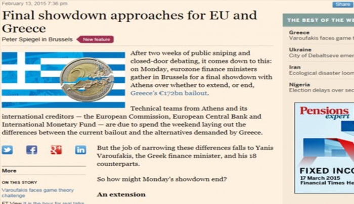 Οι Financial Times αποκαλύπτουν τα τρία σενάρια για το μέλλον των διαπραγματεύσεων