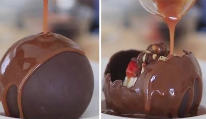 Πως να φτιάξεις σοκολατένια σφαίρα με γέμιση παγωτό!