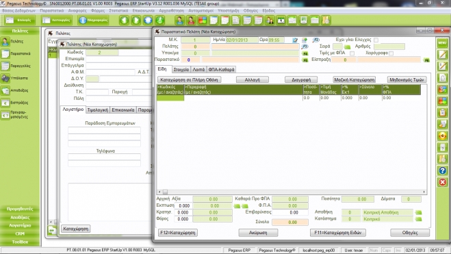 Screenshot του Pegasus ERP. Η ΤΕΣΑΕ υλοποίησε μια έξυπνη ιδέα για τη μείωση του κόστους χρήσης φορολογικών μηχανισμών