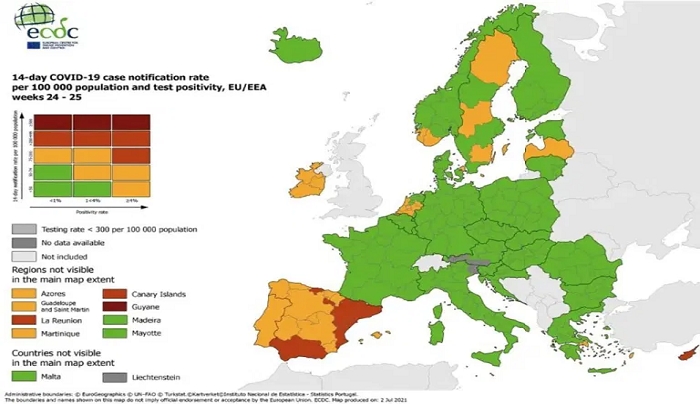 Χάρτης ECDC: Διόρθωσε τα δεδομένα, παραμένουν στο “κίτρινο” τα Δωδεκάνησα