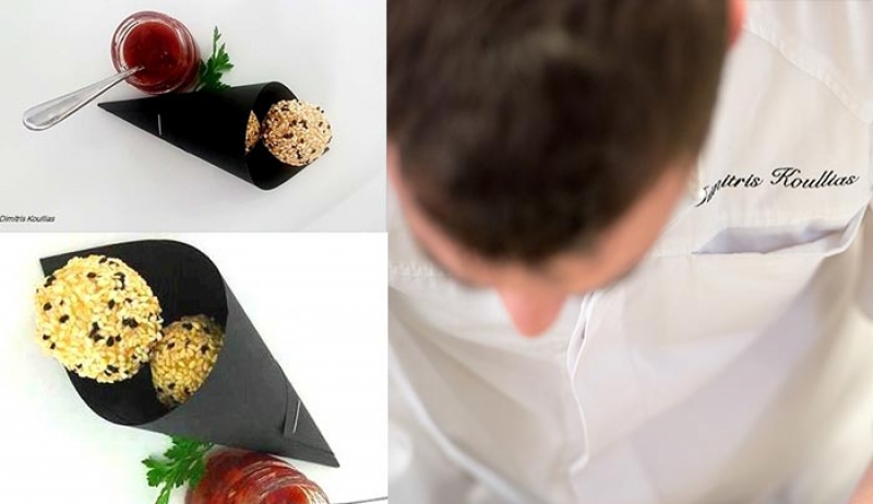 Δημήτρης Κουλιάς: Σουσαμωτές Κροκέτες από Κρασοτύρι, με  μαρμελάδα τομάτα με τσίλι και τζίντζερ