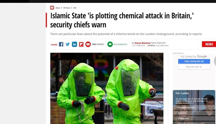 Αποκάλυψη-βόμβα από τη Mirror: Οι Βρετανοί φοβούνται τρομοκρατικό χτύπημα με χημικά από τον ISIS