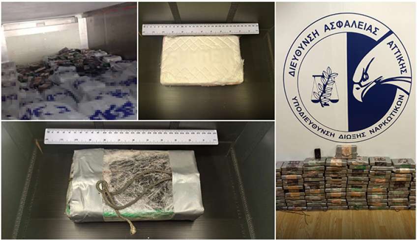 Εντοπισμός και κατάσχεση άνω των -100- κιλών κοκαΐνης σε εμπορευματοκιβώτιο με νόμιμο φορτίο κατεψυγμένα καλαμαράκια στο πλαίσιο επιχειρησιακής δράσης της Δίωξης Ναρκωτικών στο λιμάνι του Πειραιά